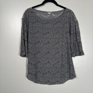 Eddie Bauer Women's Gray Whimsygoth Sheer Lace Top - Size Small - Crochet Boho